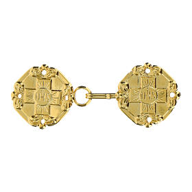 Gold plated cope clasp with embossed Greek cross and IHS, nickel free, no chain