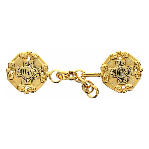 Gold plated cope clasp with embossed Greek cross and IHS, nickel free, with chain 1