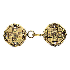 Cope clasp with embossed Greek cross and IHS, old gold finish, nickel free, no chain