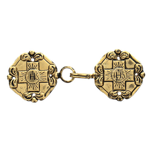 Cope clasp with embossed Greek cross and IHS, old gold finish, nickel free, no chain 1