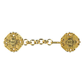 Cope clasp with embossed Greek cross and IHS, old gold finish, nickel free, with chain