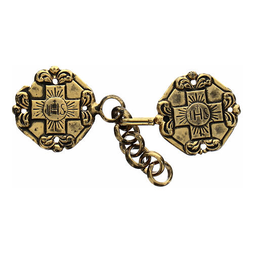 Cope clasp with embossed Greek cross and IHS, old gold finish, nickel free, with chain 1