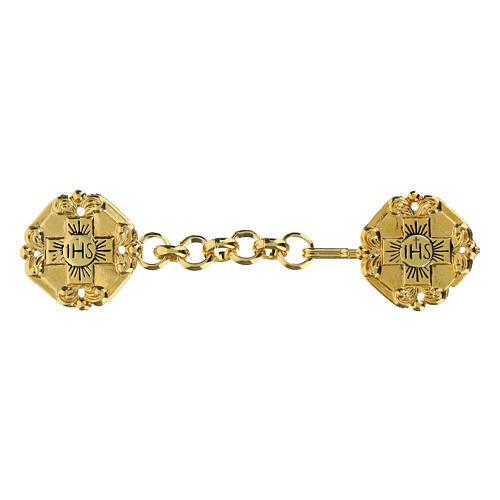 Cope clasp with embossed Greek cross and IHS, old gold finish, nickel free, with chain 1