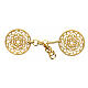 Round cope clasp with cut-out floral pattern, nickel free, gold plated, central chain s1