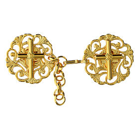 Chormantelschließe, goldfarbenes Metall, Kreuzmotiv, nickelfrei