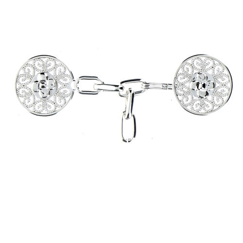 Chormantelschließe, versilbertes Metall, filigrane Floraldekoration, mit Kette, nickelfrei 2