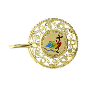 Chormantelschließe zum Jubiläum 2025, 925er Silber, vergoldet, Logo mit farbiger Emaille, Filigranarbeit