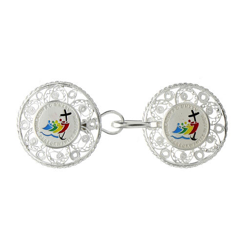 Silver Jubilee cope clasp with enameled filigree logo 1