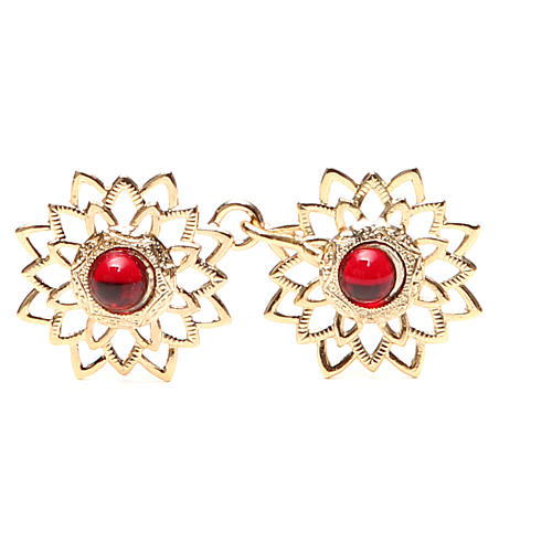 Tunic clasp with red gem, gold-plated 1