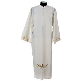Clergy alb in 100% polyester with front zipper, ivory