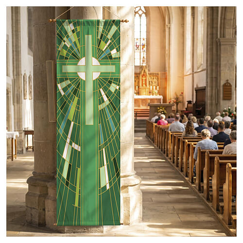 Slabbinck banner with green cross and geometric pattern, 120x40 in 2