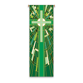 Slabbinck Banner with green cross geometric patterns, 300x100 cm