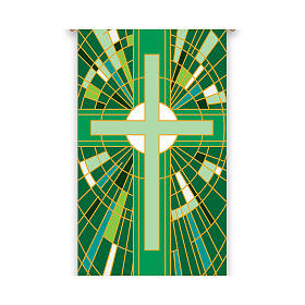 Slabbinck Banner with green cross geometric patterns, 300x100 cm