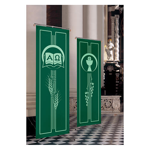 Slabbinck Green Banner Set with Stylized Eucharistic Symbols 300x100 cm 1
