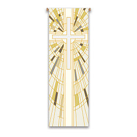 Baner Slabbinck biały krzyż i geometryczne motywy, 300x100 cm