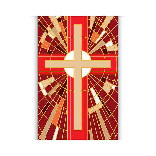 Banner von Slabbinck – rotes Kreuz mit geometrischen Motiven, 300 × 100 cm 2