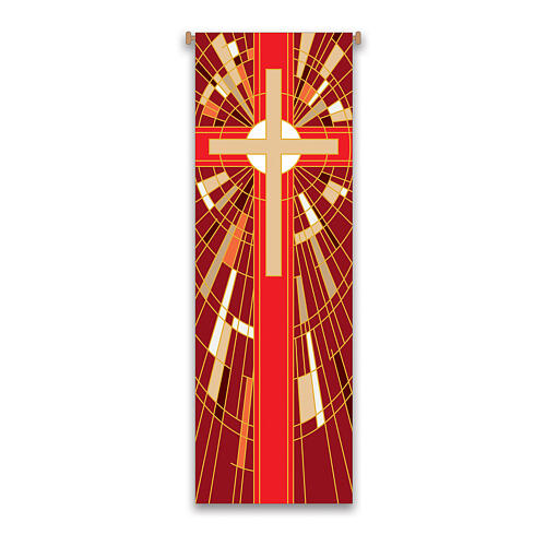 Slabbinck Banner with red cross and geometric patterns, 300x100 cm 1