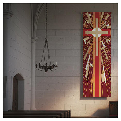 Slabbinck Banner with red cross and geometric patterns, 300x100 cm 2