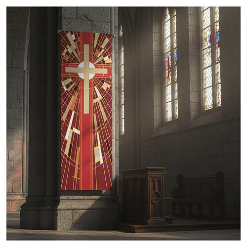 Slabbinck Banner with red cross and geometric patterns, 300x100 cm 4