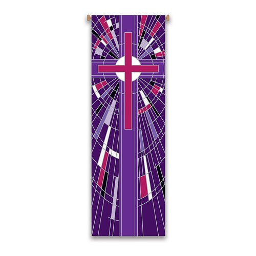 Slabbinck banner with purple cross and geometric patterns, 120x40 in 1