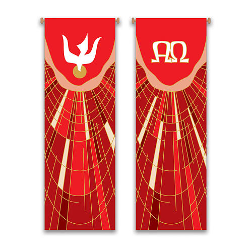 Slabbinck red Alpha, Omega and Holy Spirit banner set, 120x40 in 1