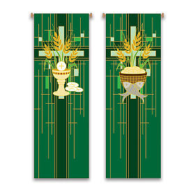 Zestaw banerów Slabbinck kolor zielony, symbole eucharystyczne, 300x100 cm