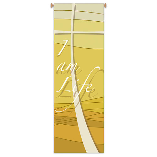 Slabbinck yellow banner with "I am life" print, 120x40 in 1