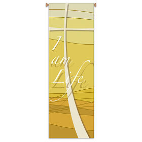 Banderole Slabbinck jaune inscription « Je suis la vie » EN 300x100 cm