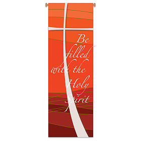 Baner Slabbinck czerwony, napis ''Be filled with the Holy Spirit'', 300x100 cm