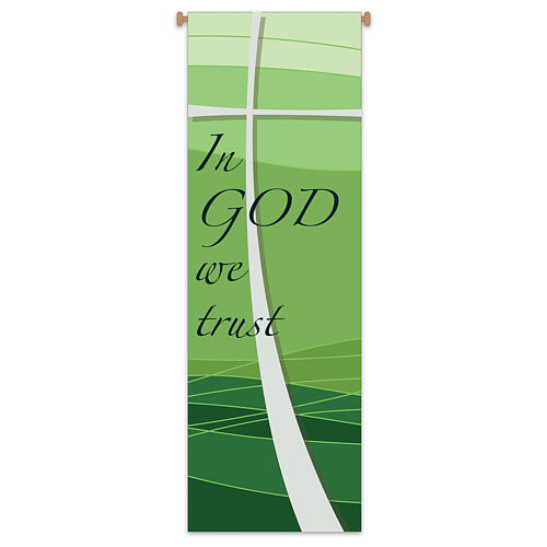 Slabbinck green banner with "In God we trust" print, 120x40 in 1