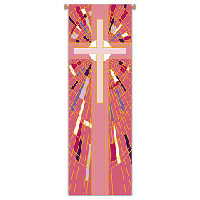 Slabbinck Banner with Pink Cross and Geometric Patterns, 300x100 cm