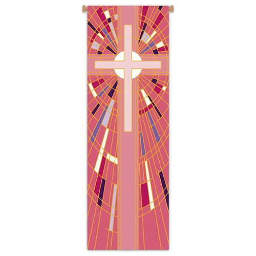 Slabbinck Banner with Pink Cross and Geometric Patterns, 300x100 cm 1