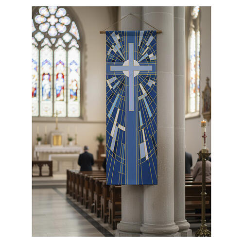 Banderole Slabbinck croix bleue motifs géométriques 300x100 cm 2