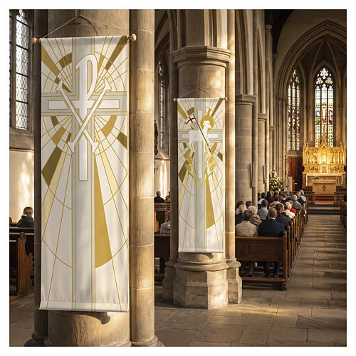 Slabbinck banner set, Lamb and Chi-Rho, white and yellow, 120x40 in 2