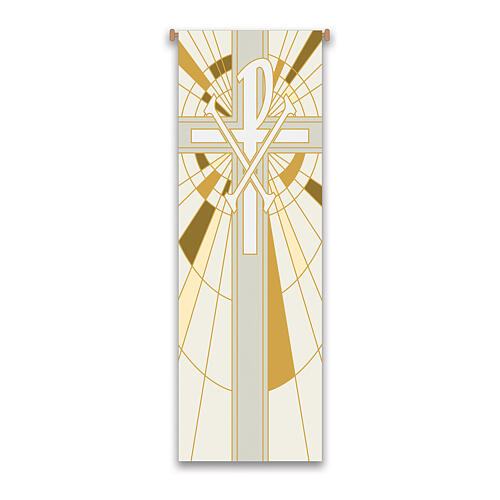 Slabbinck banner set, Lamb and Chi-Rho, white and yellow, 120x40 in 4