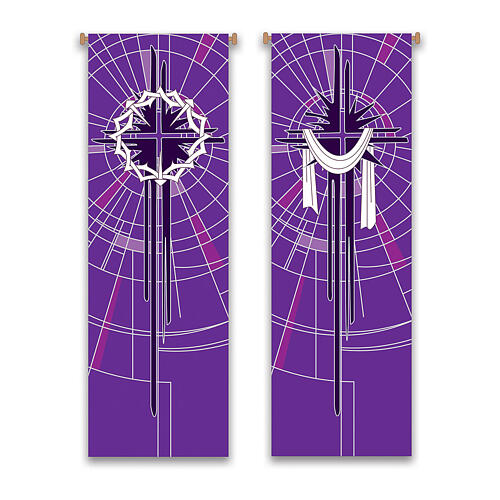 Slabbinck set of purple banners with crown of thorns and shroud, 120x40 in 1