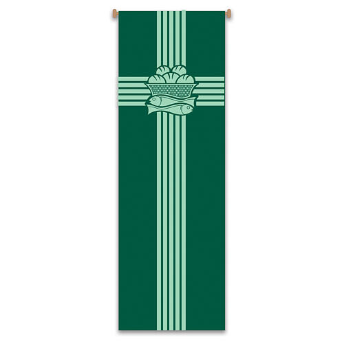 Set, Banner von Slabbinck, Grün – Kreuze mit Brot, Fischen, Weintrauben und Ährenn, 300x100 cm 3