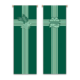 Conjunto de faixas Slabbinck verdes cruzes com pão, peixes, uva e espigas 300x100 cm