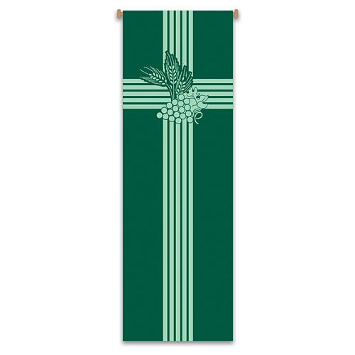 Set of Slabbinck banners green crosses with bread, fish, grapes and ears of corn, 300x100 cm 2