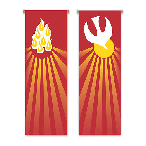 Slabbinck Red Banner Set Holy Spirit Dove and Seven Gifts, 300x100 cm 1