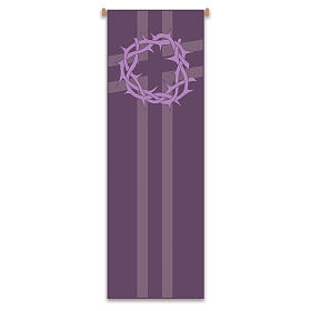 Ensemble bannières Slabbinck violet couronne d'épines, clous et suaire du Christ 300x100 cm