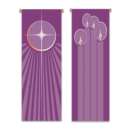 Conjunto de bandeiras Slabbinck roxo velas advento e estrela de Natal 300x100 cm 1