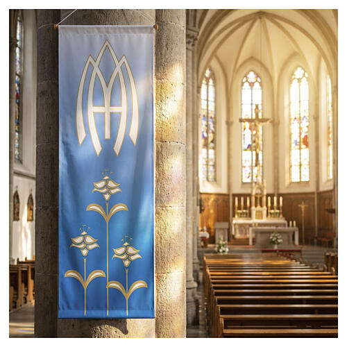 Banner von Slabbinck – Blau, mit marianischen Symbolen, 300 × 100 cm 2
