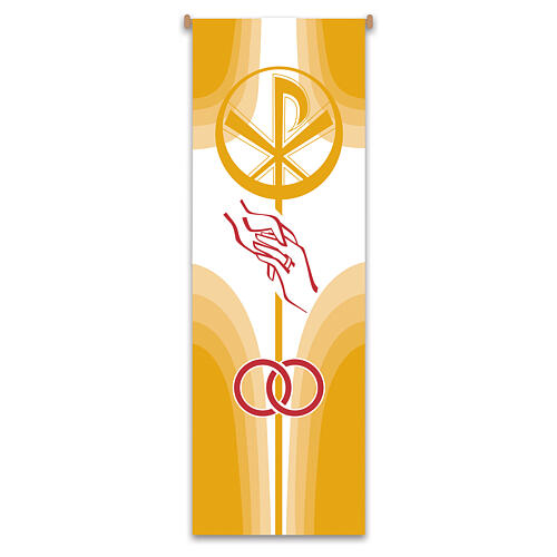 Baner Slabbinck żółty, sakramenty małżeństwa i obrączki ślubne, 300x100 cm 1
