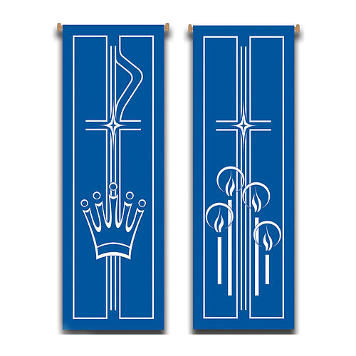 Set: Banner von Slabbinck – Blau, mit Marien-Symbolen und Adventskerzen, 300 × 100 cm 1