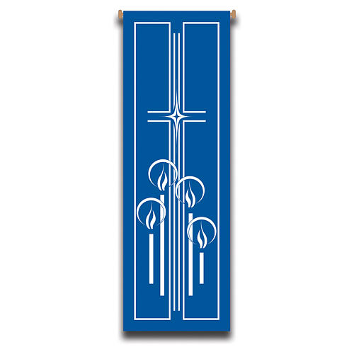 Zestaw banerów Slabbinck, niebieski kolor, symbole Maryjne i świeczki adwentowe, 300x100 cm 3