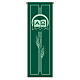 Banderole Slabbinck verte symboles d'espérance Alpha et Oméga avec blé 300x100 cm s1