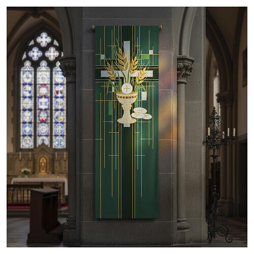 Estandarte Slabbinck verde Cálice e Hóstias 300x100 cm 2