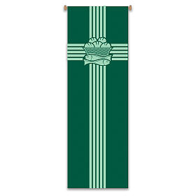 Estandarte Slabbinck verde cruz com pães e peixes 300x100 cm