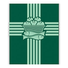 Slabbinck Green Banner with Cross, Bread, and Fish, 300x100 cm